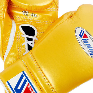 <b>Manufacture</b> High Quality Custom Made OEM <b>Design</b> Golden Winning Boxing Lace up Gloves Made With Genuine Leather Sparring Gloves - Product Image 4