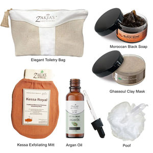 Kit de Regalo para Spa Hammam Marroquí |   Jabón Negro, Guante Kessa, Arcilla Ghassoul, Aceite de Argán, Agua de Rosas, Paquete de Exfoliación, Set Spa Deluxe Pro - Product Image 1