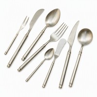 Ensemble de couverts rétro en acier inoxydable à poignée ronde, 8 pièces, finition mate forgée, couteau, fourchette, cuillère, vente en gros pour hôtels