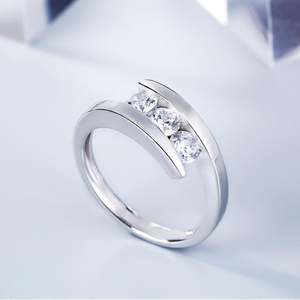 Jeulia Tension <b>Set</b> Three Stone Round Cut Diamond <b>Ring</b> in Sterling <b>Silver</b> - Product Image 4