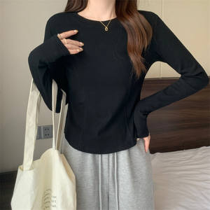 Haut d'été ample à la mode léger en jersey de polyester T-shirt à manches longues col rond respirant Style doux - Product Image 6