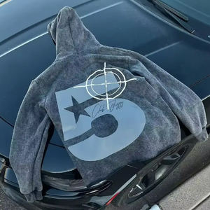 Streetwear unisexe en coton pour hommes 400 Gsm Heavyweight Distressed Hoddies Fabricants de vêtements Sweats à capuche personnalisés avec impression bouffante - Product Image 5