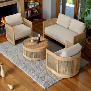 Canapé de jardin en teck massif de luxe moderne, fauteuil d'extérieur en corde tressée à la main avec coussins imperméables pour villa, hôtel, complexe hôtelier, patio - Product Image 6