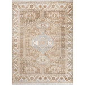 พรมขนสัตว์ถักมือสีเบจและสีน้ำตาลลายเหรียญตราขนาดใหญ่ รุ่น AKWT-1077 สำหรับตกแต่งห้องนั่งเล่นวัยรุ่น - Product Image 1