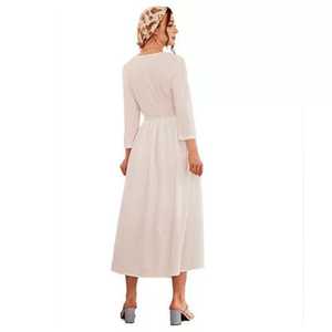 Robe mi-longue vintage bohème 100% coton pour femmes nouveau motif floral brodé XL Maxi tissé tissage taille naturelle manches - Product Image 2