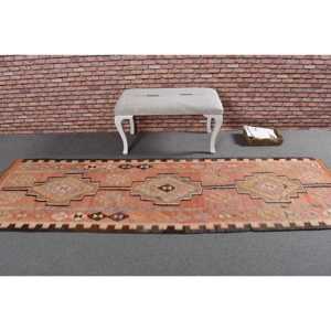 Tapis de couloir KayraHome vintage turc orange en laine persane patchwork, avec support en latex écologique, poils moyens, 2,8x9,2 pieds - Product Image 3