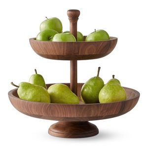 Soporte de madera para pasteles con plato redondo grueso y base de soporte hecha a mano, ideal para el estilo rústico del hogar y eventos festivos - Product Image 6