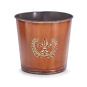 Tin Brown Pot Cover With Fleur De Lis Symbol in The Middle Iron Metal Planter Pots Usage For Home & Garden Handmade in Bulk Item