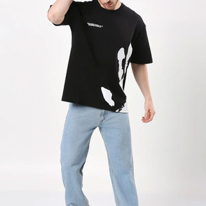 100% coton Streetwear Anti-rides écologique impression numérique solide T-Shirt hommes femmes surdimensionné col rond poids lourd haut - Product Image 1