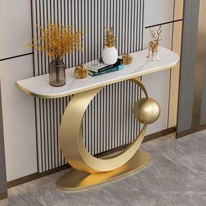 Moon 02 Contemporary Console <b>Table</b> <b>Mirrored</b> Stone Top Iron Frame Convertible for Villa Living Room Hotel Bedroom-Model CST056 - Product Image 3