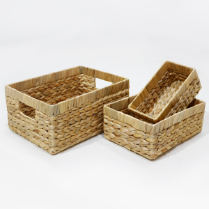 Natural Rattan Storage <b>Baskets</b> Rectangle <b>With</b> <b>Handles</b> Rustic Multi-Purpose Neatening Set of 3 - Product Image 3