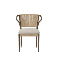 Chaise de salle à manger moderne en teck européen avec dossier en corde courbé, siège rembourré, cadre en bois massif durable et écologique, mobilier de maison