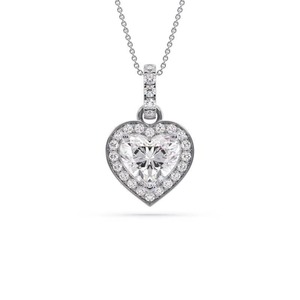 Valentine Heart Cut Diamond Single Halo <b>Pendant</b> 0.50 Ct Lab Grown Diamond In Platinum Wedding Engagement Party Wear - Product Image 1