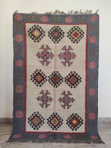 พรมปอกระเจาขนสัตว์โบราณสไตล์อินเดียแนววินเทจแนวโบฮีเมียนเส้นใยธรรมชาติถักทอมือเป็นมิตรกับสิ่งแวดล้อมสำหรับใส่ในบ้านพรมและชุดเสื้อผ้าที่หรูหรา - Product Image 2