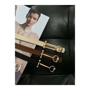 Ceinture fine pour femme à boucle longue, design 3 pièces, ceinture pour veste, ceinture pour chemise, ceinture pour robe - Noir & Tan & Beige - Or - Product Image 3