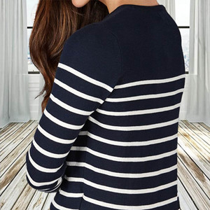 2024 Top venta OEM personalizado nueva manga completa Streetwear rayas y náutica señoras tejido camiseta Crop Top para mujer - Product Image 2