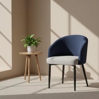 Fauteuil de salle à manger de luxe nordique bicolore, rembourré texturé, dossier tonneau, avec structure métallique, pour villa et appartement