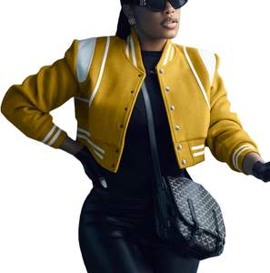 Chaquetas cortas de lana para mujer, parches de chenilla personalizados, Mangas de cuero genuino bordadas, chaqueta universitaria Letterman - Product Image 1