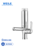 Robinet de lavabo mural monotrou en acier inoxydable brossé avec bec pivotant à 360° en céramique pour eau chaude/froide et filtre intégré
