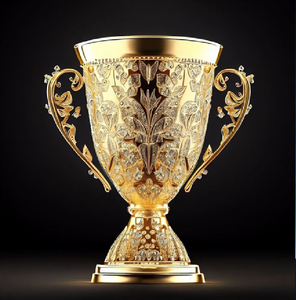 Coupe en or ornée de bijoux en cristal complexes. Récompenses royales disponibles à prix de gros. - Product Image 1