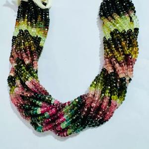 Perles en vrac de tourmaline naturelle de qualité AA, facettées en rondelles de 4 mm, multicolores, certifiées par un tiers, pour la fabrication de stylos, 15,5 pouces - Product Image 3