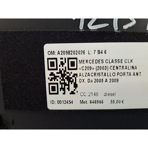 UNITÉ DE COMMANDE DE PORTE DROITE POUR PASSAGER MERCEDES CLK Cabrio W209 A2098202026 (03>) - Product Image 6