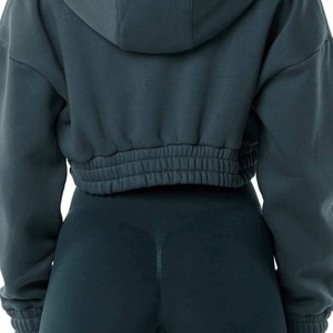 55% algodón, 45% Spandex Drop Shoulder Style Oversized Cropped Fit Ocean Women Classic Capital Full-Zip Crop Hoodie Nueva moda - Product Image 5