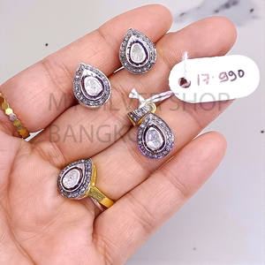 Magnifique ensemble de bijoux en argent plaqué or 925 avec pierres précieuses Polki, fait à la main, bijoux de mariage, cadeau - Product Image 3