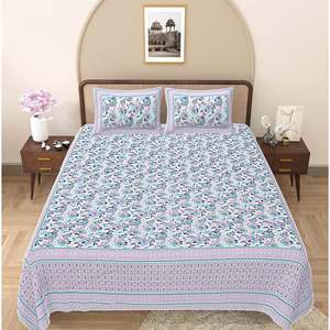 Parure de lit double 3 pièces imprimée fleurs bleu turquoise avec 2 taies d'oreiller et drap plat à fonction massage pour usage domestique (ADB1454) - Product Image 2
