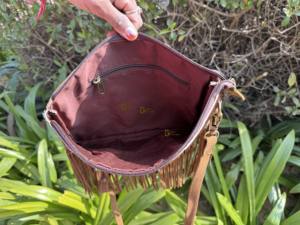 Western Pattern Hair on Hide Fur Fringe Leather Sling <b>Bag</b> Patches Handbag Crossbody Fashion Gypsy Fringe Stylish <b>Bags</b> - Product Image 6