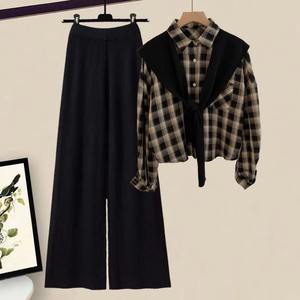 Fall Winter 3 Pieces Sets <b>Mens</b> Outfits Casual Vintage Shirts+knitted <b>Shawls</b>+wide Leg Pants Streetwear Set Wool Mid Customizable - Product Image 2