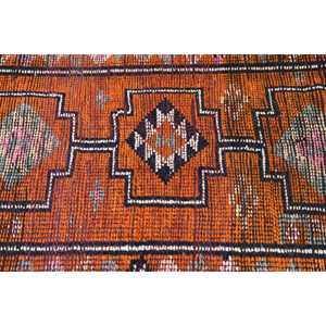 Tapis vintage 2,6x9 pieds, tapis turc en laine orange et noir à bordures - Product Image 5