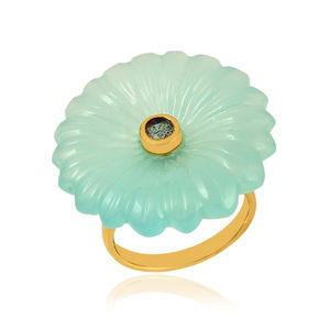 แหวนพลอยอัญมณีแกะสลักรูปดอกไม้อัญมณีสีดำแหวนเงินสเตอริง925 - Product Image 3