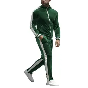 透气定制标志修身绿色丝绒2件套天鹅绒慢跑套装天鹅绒运动服男女运动服