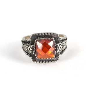925 Sterling Silver Four-Sided Faceted Men's <b>Ring</b> with Red Garnet and <b>Turquoise</b> Rhodium Plated Fine Jewelry for Everyday Wear - Product Image 5