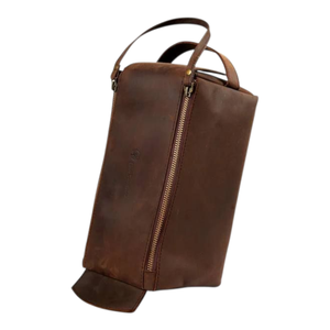 Sac à cosmétiques vintage en cuir véritable marron avec fermeture éclair, grande capacité, pratique, durable, poignée souple - Product Image 4