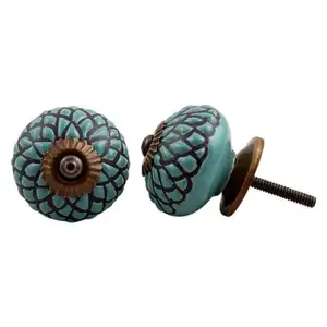 Wholesale Ceramic Decorative Knobs Green Shabby Chic Pulls Etched Closet Handles Pull Knob Door 4.44 cm Ck-1182