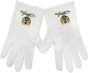 Gants blancs maçonniques en coton brodés à la main avec symbole Shriner - Séchage rapide, utilisation quatre saisons, longueur poignet - Product Image 1