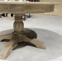 Table à manger ronde en bois massif, style farmhouse, gris délavé, pour restaurant, hôtel, café, mobilier commercial