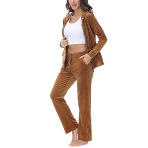 Hauts à capuche en velours personnalisés de haute qualité survêtement survêtement survêtements en velours ensemble deux pièces de velours jogging pour femmes - Product Image 2