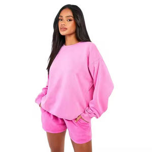 Sudadera y pantalones cortos de algodón con logotipo personalizado bordado para mujer, conjunto de 2 piezas, Sudadera con capucha y pantalones cortos, conjunto de gimnasio para mujer - Product Image 1