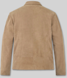 <b>Men's</b> Tan <b>Suede</b> Leather <b>Jacket</b> Casual Slim Fit Turn-down Collar Regular Length Autumn Wear - Product Image 2