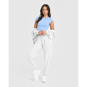 Camiseta de algodón 100% azul en polvo de primera calidad para mujer, camiseta informal ligera, transpirable y elegante de diseñador, camiseta de entrenamiento de gimnasio de ajuste relajado - Product Image 6