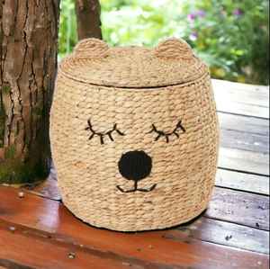 Charming Wicker Cute Animal Shape Woven Wicker <b>Seagrass</b> <b>Basket</b> <b>With</b> <b>Lid</b> Sustainable Storage Options for Kids Storage <b>Basket</b> - Product Image 3
