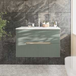 80cm <b>Suspended</b> Bathroom Cabinet in Ice Oak and Marseille Sage Green Bathroom <b>Sets</b> Product - Product Image 1