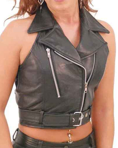 เสื้อกั๊กหนังแท้ทรงครอปสำหรับผู้หญิง สไตล์ทางการ มีซิป เหมาะสำหรับฤดูหนาว ขี่มอเตอร์ไซค์ มีกระเป๋า ระบายอากาศ กันน้ำ ดูวินเทจ - Product Image 5