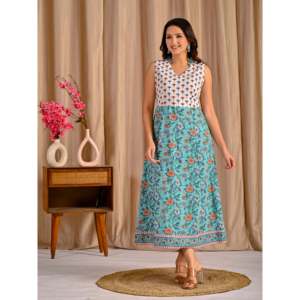 Vestido Casual sin Mangas de Algodón Estampado Turquesa, Talla Única XS a XL, Transpirable y Elegante para el Día a Día, Fiestas y Celebraciones - Product Image 6