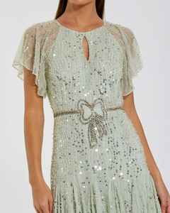 Aline Floral Vestido de noche antiestático con lentejuelas con cuentas y bordado Elegante mangas de mariposa para fiestas - Product Image 1