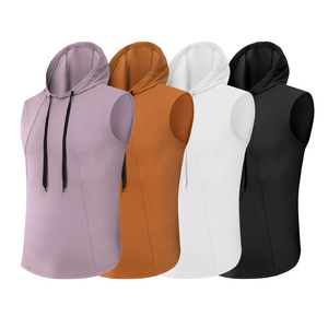 Camisetas sin mangas con capucha de entrenamiento para hombre, camiseta cortada con músculos para culturismo, camisetas sin mangas para correr con capucha, sudaderas con capucha para entrenamiento de gimnasio - Product Image 3