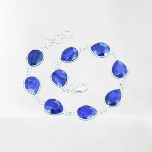 Pulsera de piedras preciosas de zafiro hecha a mano de Plata de Ley 925, pulsera sólida para mujer, joyería hecha a mano, joyería de piedras preciosas naturales - Product Image 1